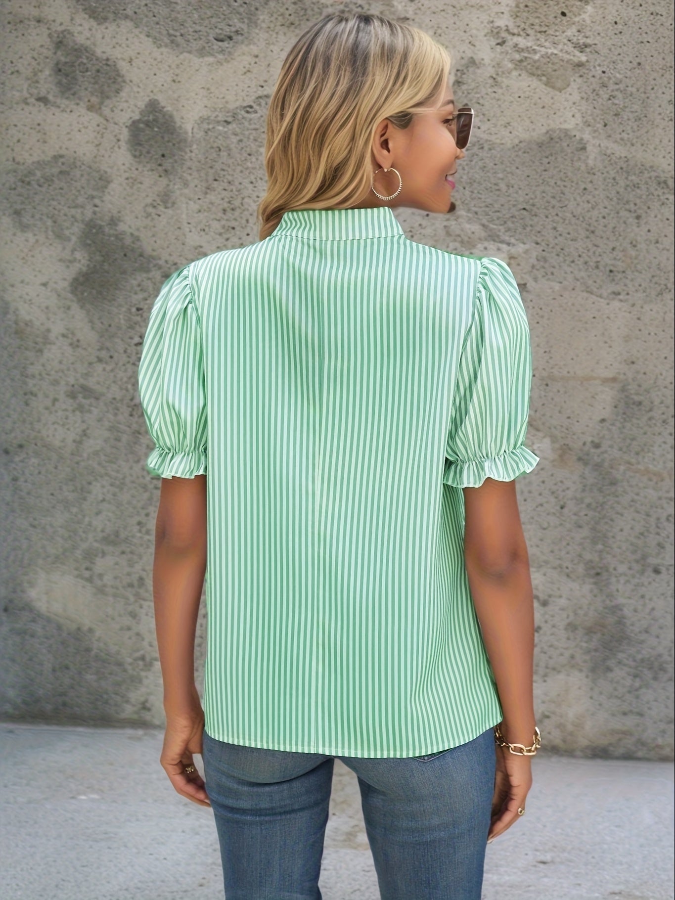 Eydis | Striped V-neck Top with Puff Sleeves