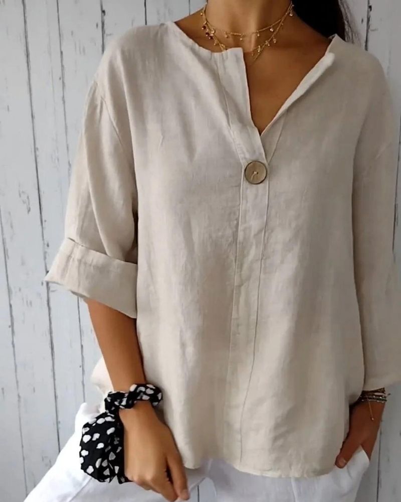 Francine | V-neck Cotton and Linen Top
