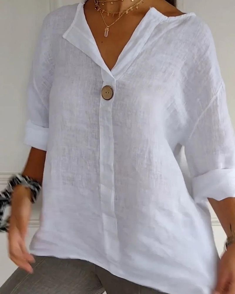 Francine | V-neck Cotton and Linen Top
