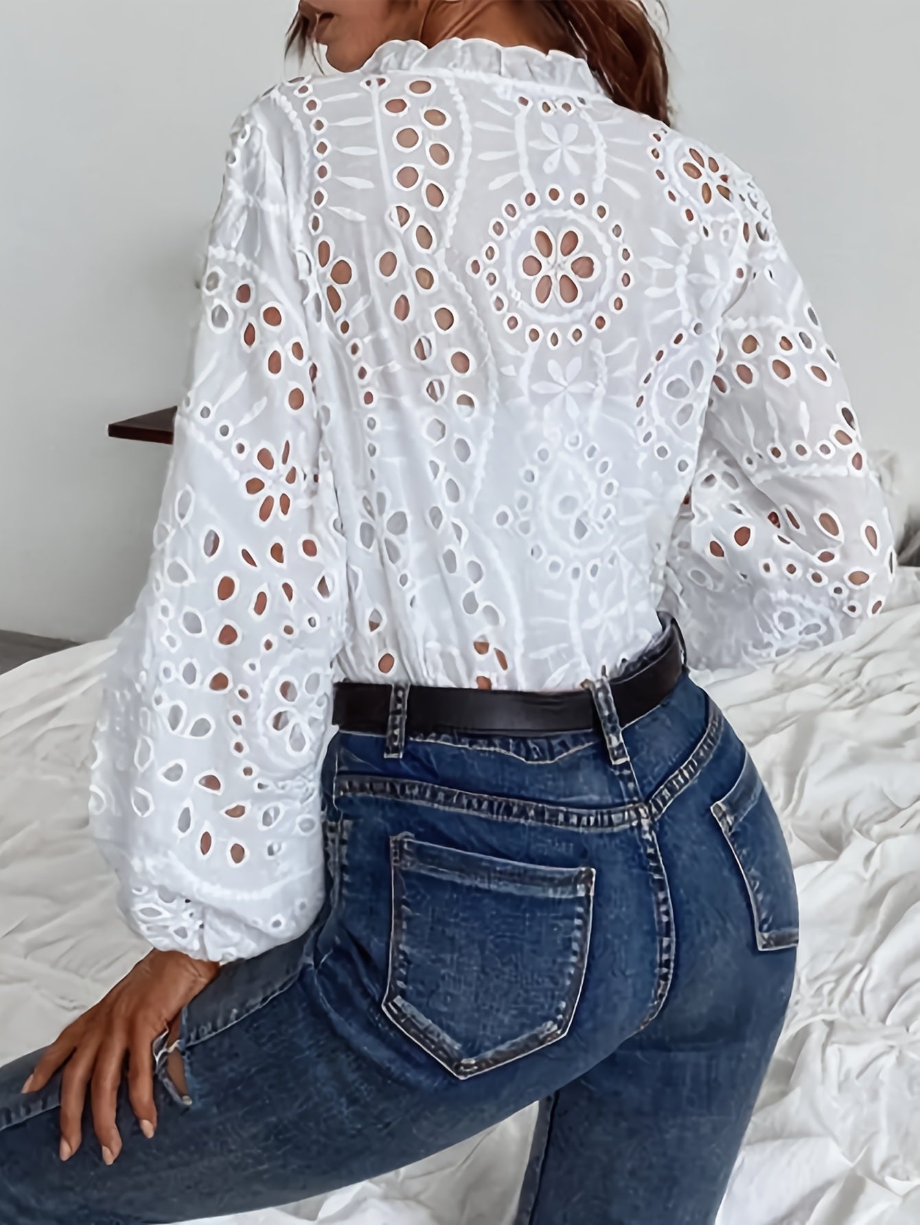 Hannah | Broderet Langærmet Bluse
