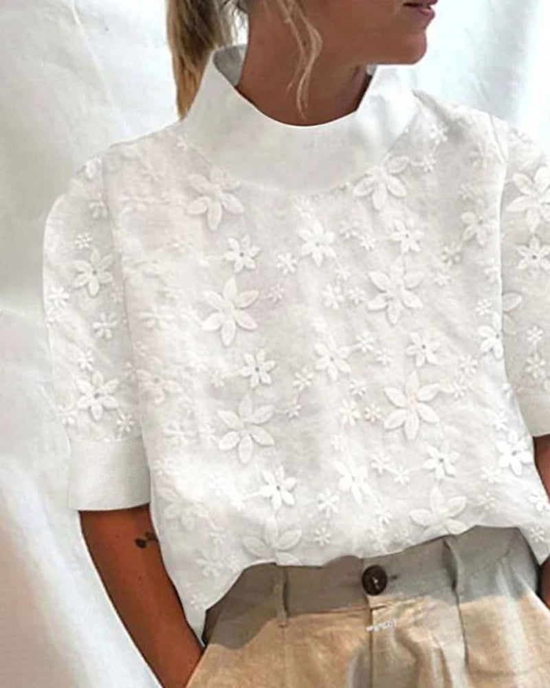 Helmi | Embroidered Shirt with Stand-Up Collar