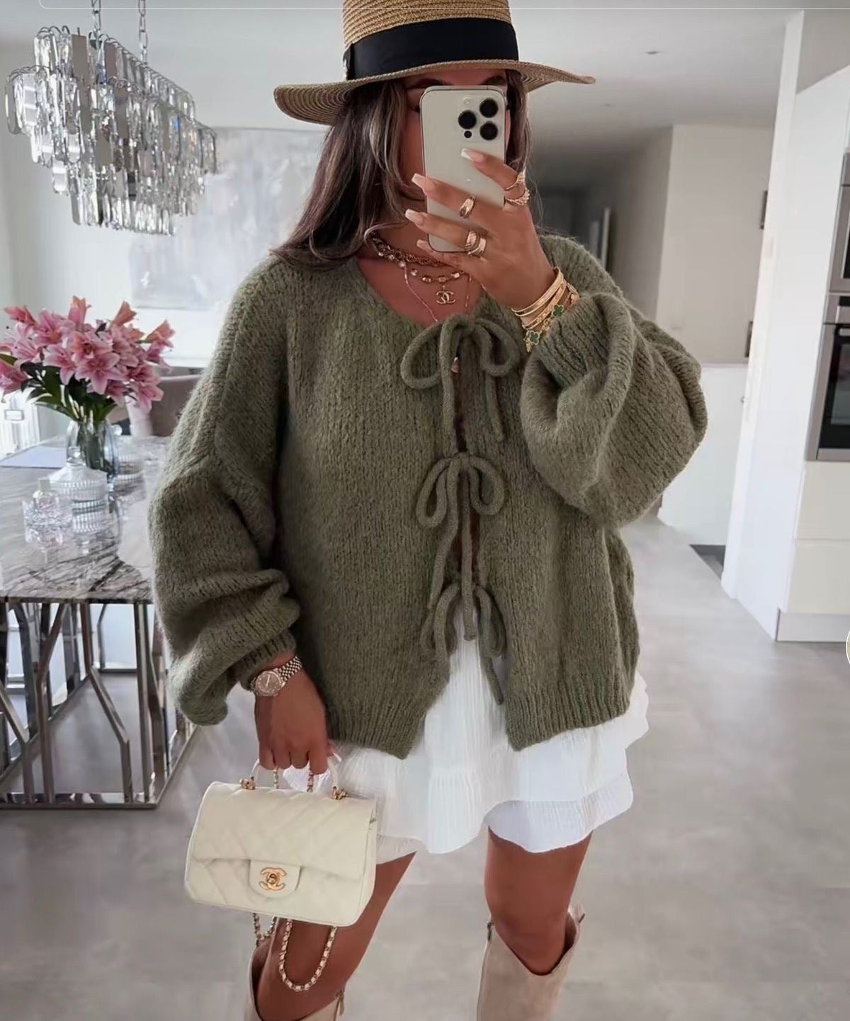 Manon | Knitted jacket with ribbon details