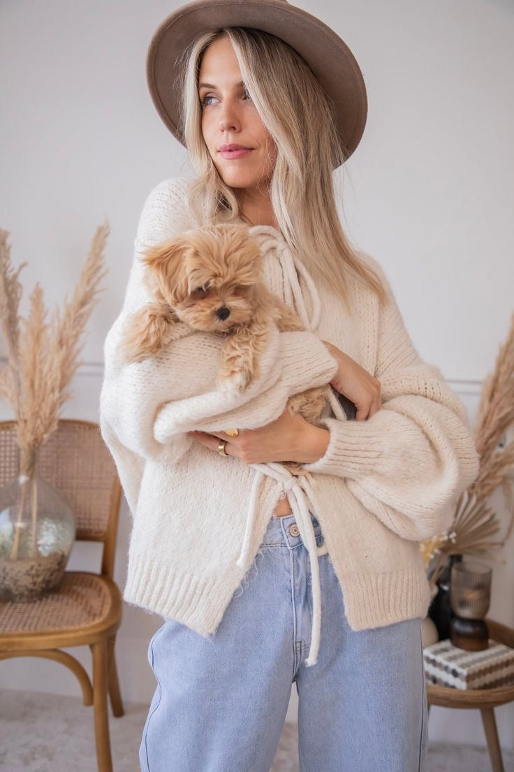 Manon | Knitted jacket with ribbon details