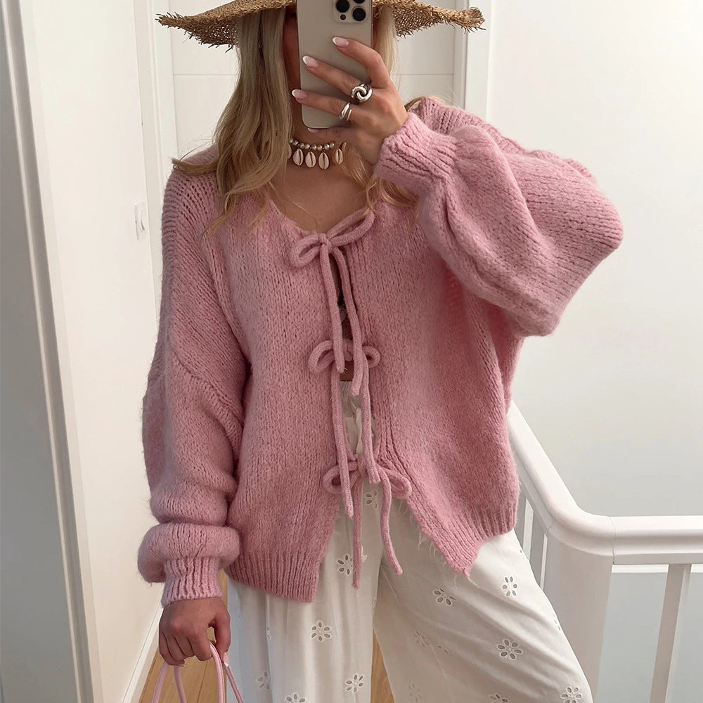 Manon | Knitted jacket with ribbon details