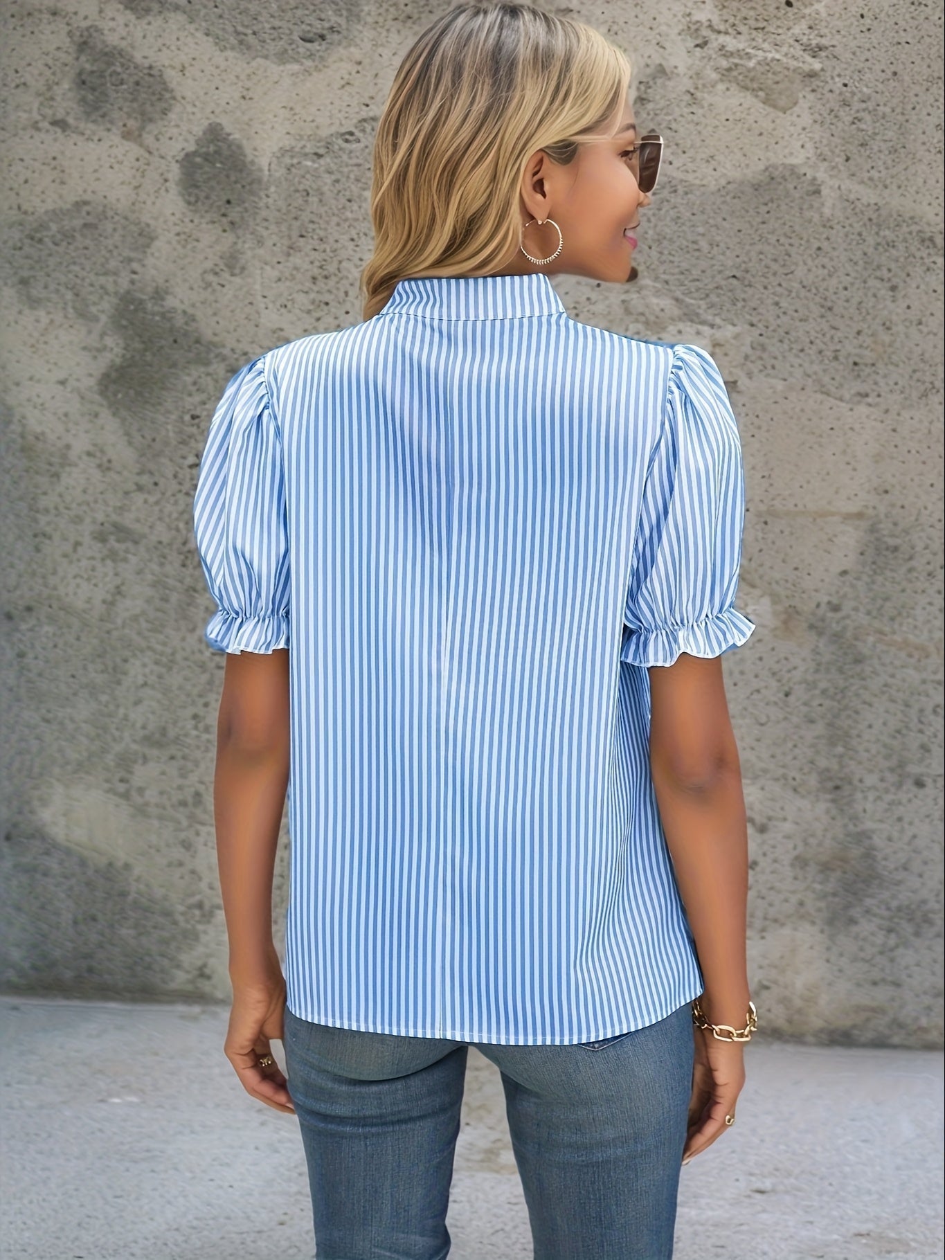 Eydis | Striped V-neck Top with Puff Sleeves