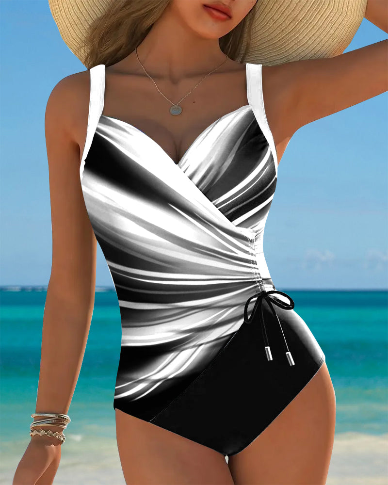 One-Piece Swimsuit with Contrasting Drawstring