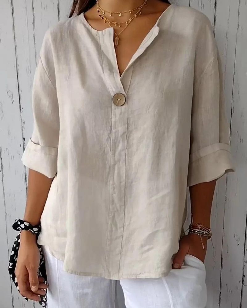 Francine | V-neck Cotton and Linen Top