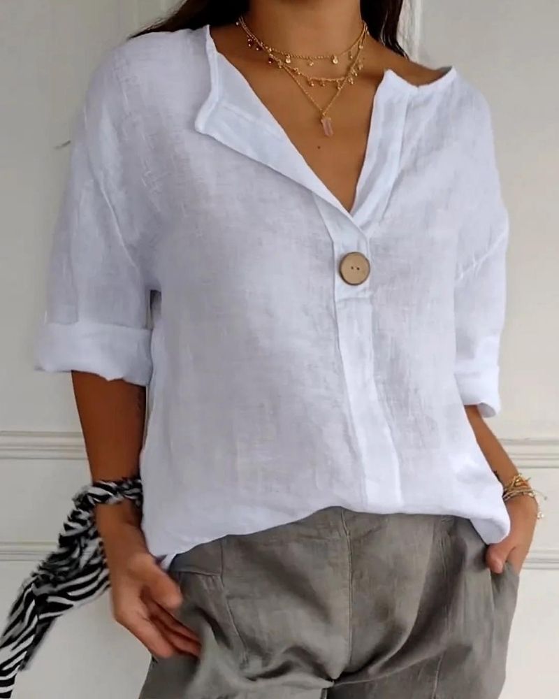 Francine | V-neck Cotton and Linen Top