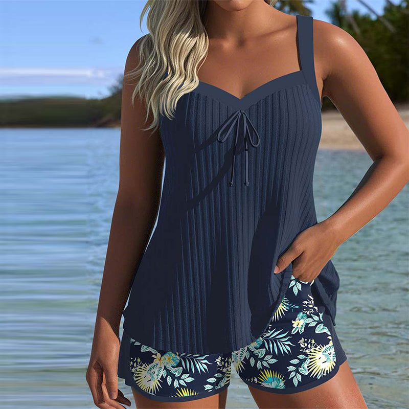 Azure Bloom | Striped Two-Piece Beach Tankini