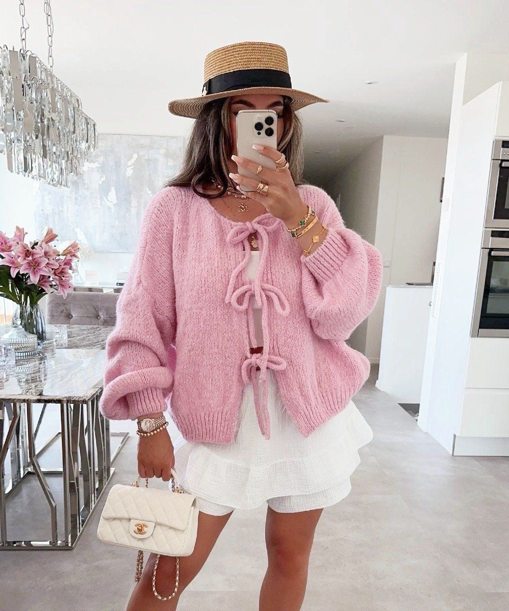Manon | Knitted jacket with ribbon details