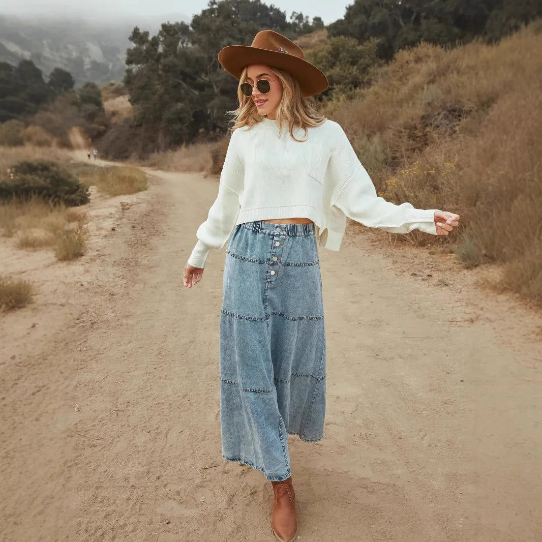 Luna | Boho Maxi Denim Skirt