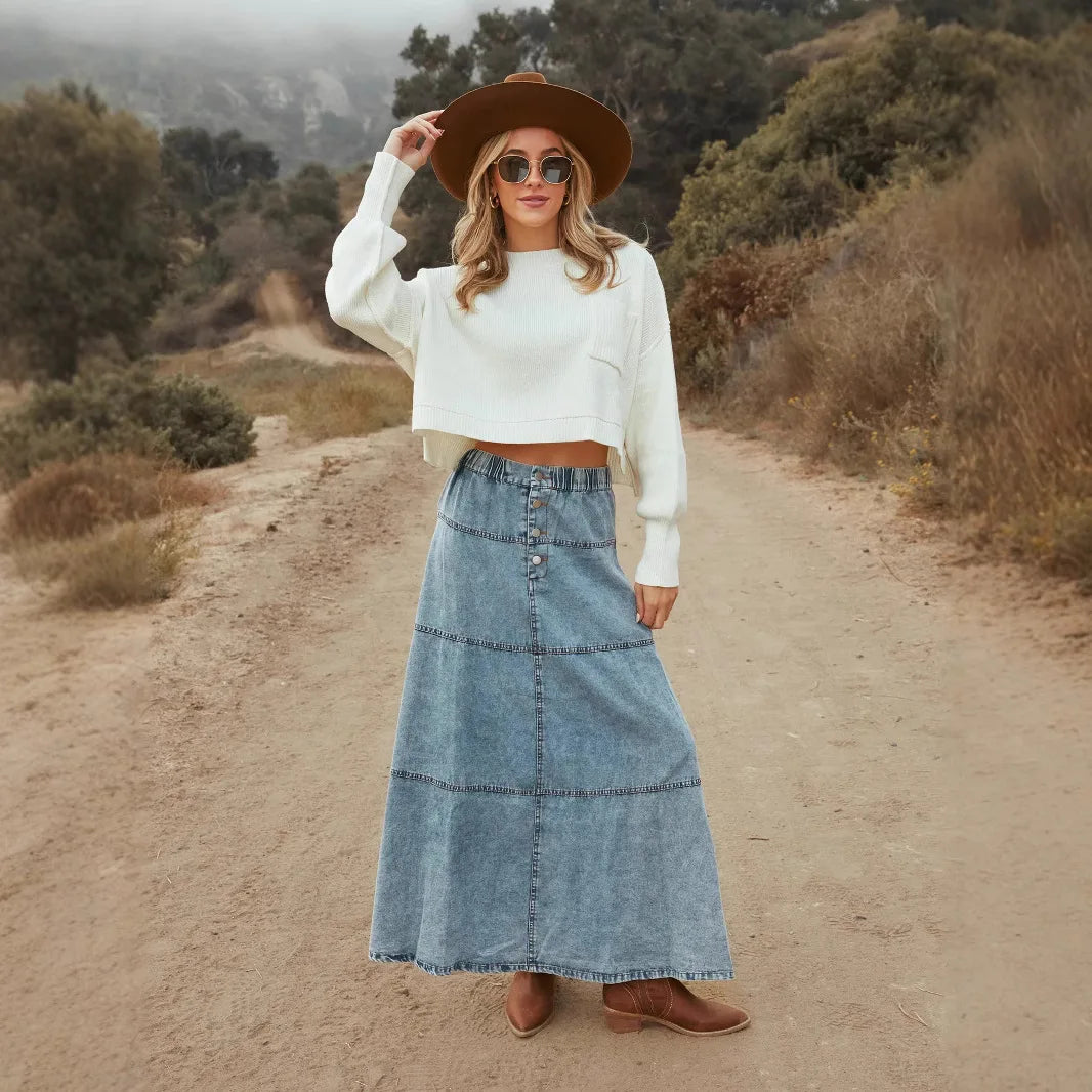 Luna | Boho Maxi Denim Skirt