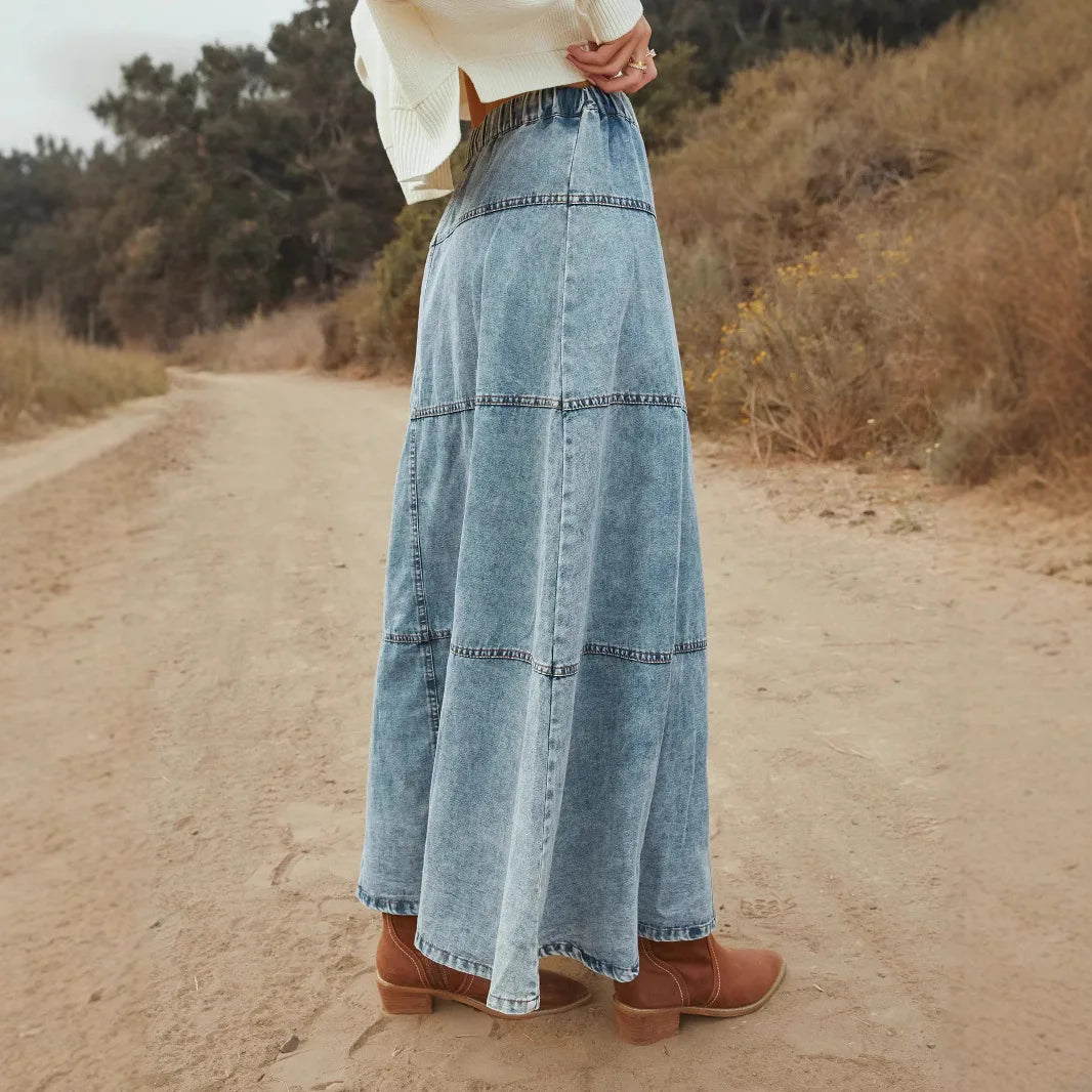 Luna | Boho Maxi Denim Skirt