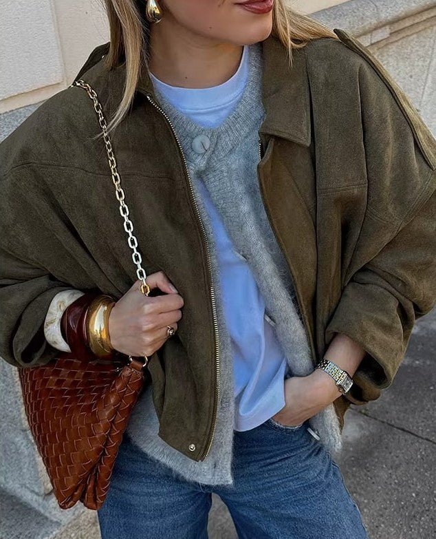 Quintine – Luxurious Suede Bomber Jacket for a Timeless Style